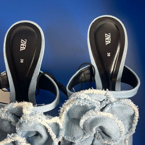 NWT Zara Floral Denim Heels Sandals - Picture 9 of 15